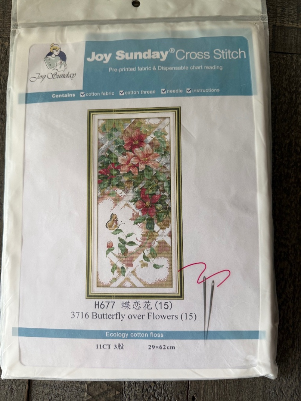 Butterfly Flowers Joy Sunday Pre-Printed Cross Stitch Kit 11ct Aida - NEW